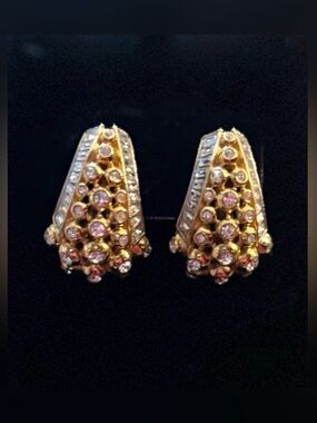 Vintage Elizabeth Taylor for Avon Gold Tone & Rhinestone Clip-On Earrings